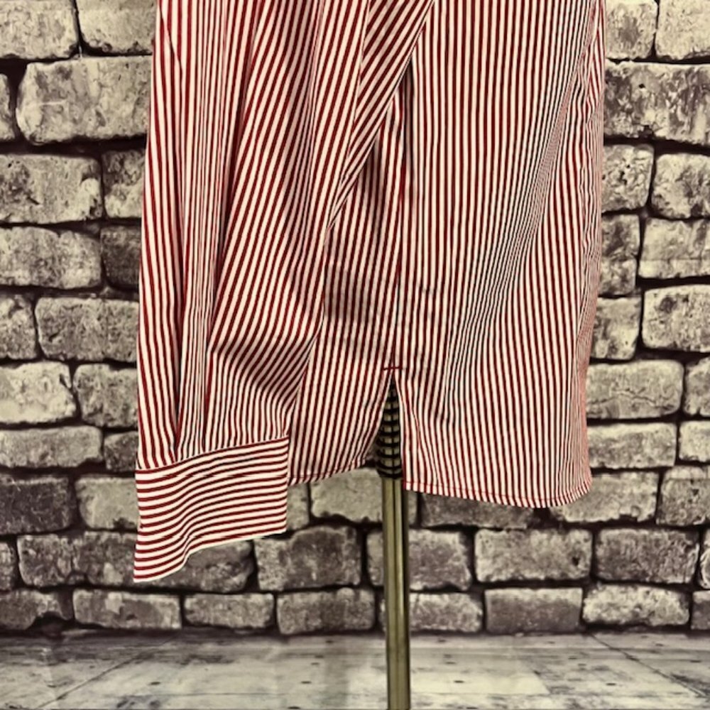 Isaac Mizrahi Live Red & White Striped Blouse W/ Ruffle Size 14 - Picture 8 of 10